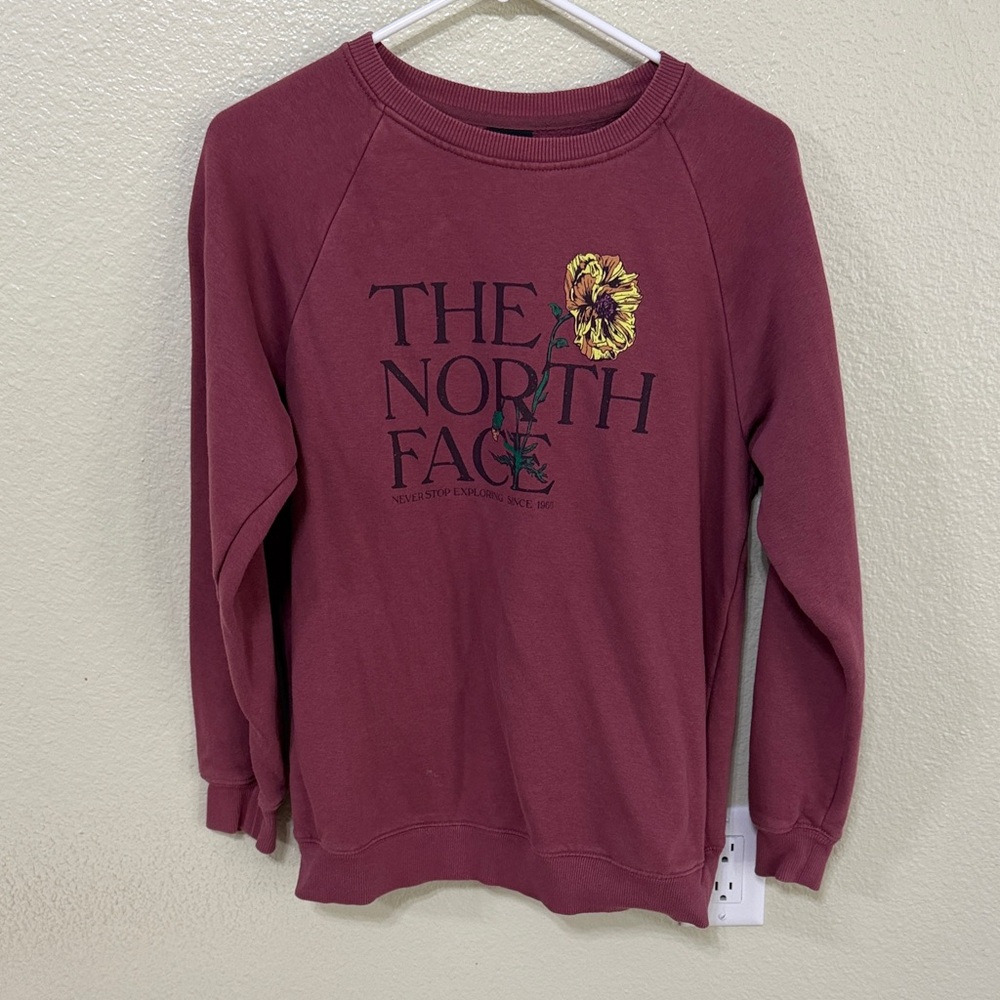 The North Face Burgundy Sweatshirt with Flower Graphic